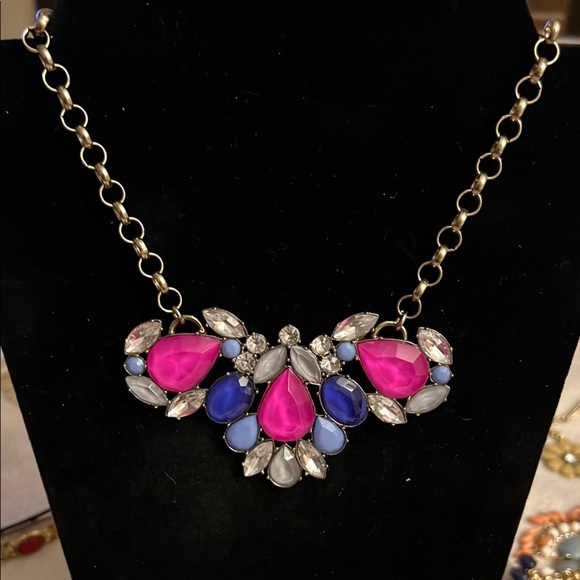 J. Crew Jewelry - Title:
J.Crew Multicolor Statement Necklace – Pink, Blue & Crystal Gemstones